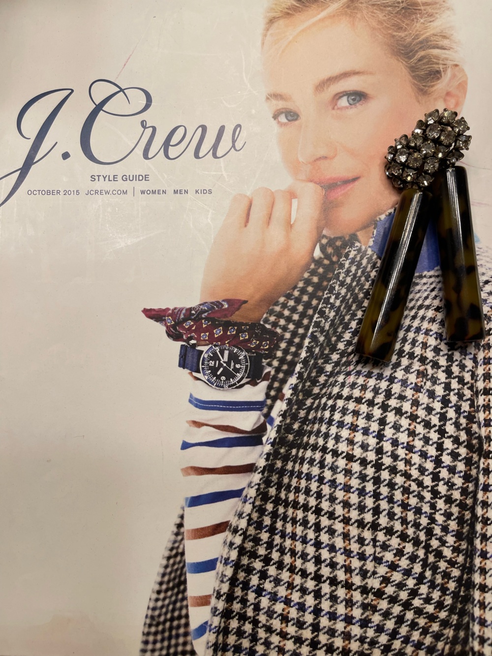 Vintage J.Crew Tortoiseshell Drop Earrings with Rhinestone Cluster